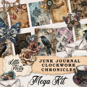 Steampunk Junk Journal Kit, Printable Vintage Ephemera, Digital Scrapbook Pages, Craft Supplies for Journaling, Digital Printable Ephemera