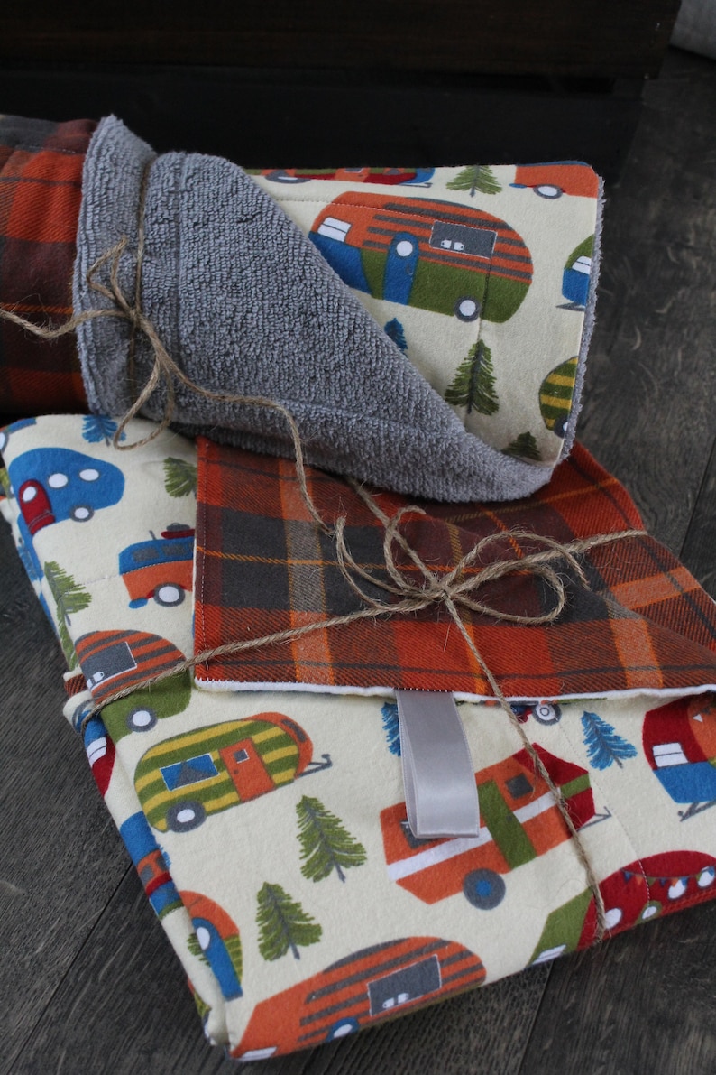 Campers Baby Blanket Plaid Baby Blanket /& Burp Cloths