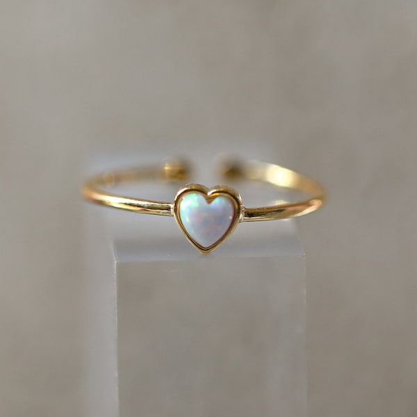 Dainty Opal Heart Ring / Gold Plated Dainty Opal Ring