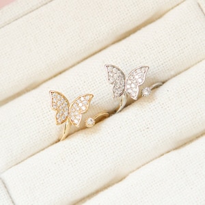 Butterfly Statement Ring in silver or gold ring band with Cubic Zirconia Stones, promise ring, Statement Ring