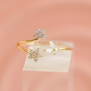 Dainty Flower and Butterfly Ring with Cubic Zirconia Stones | Butterfly Ring| Flower Ring