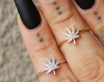 14k Dipped Dainty Cannabis Ring