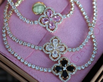 Floral Rhinestone Tennis Bracelet for Women