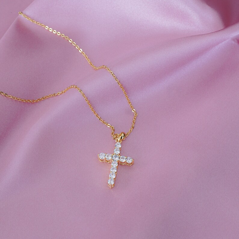 Dainty Cross Necklace Rhinestone Cross Necklace Cross Etsy