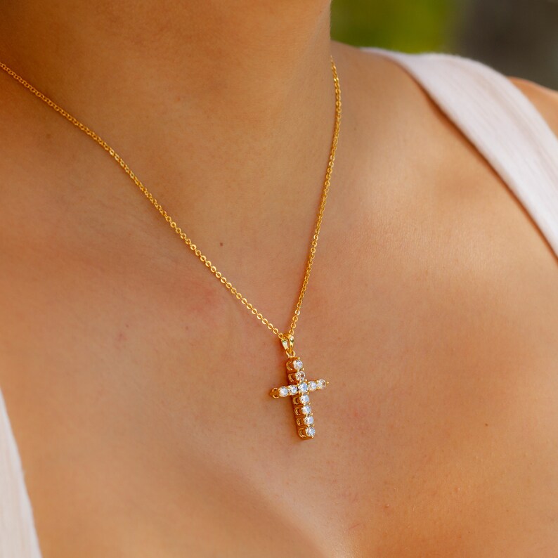 Dainty Cross Necklace Rhinestone Cross Necklace Cross Etsy