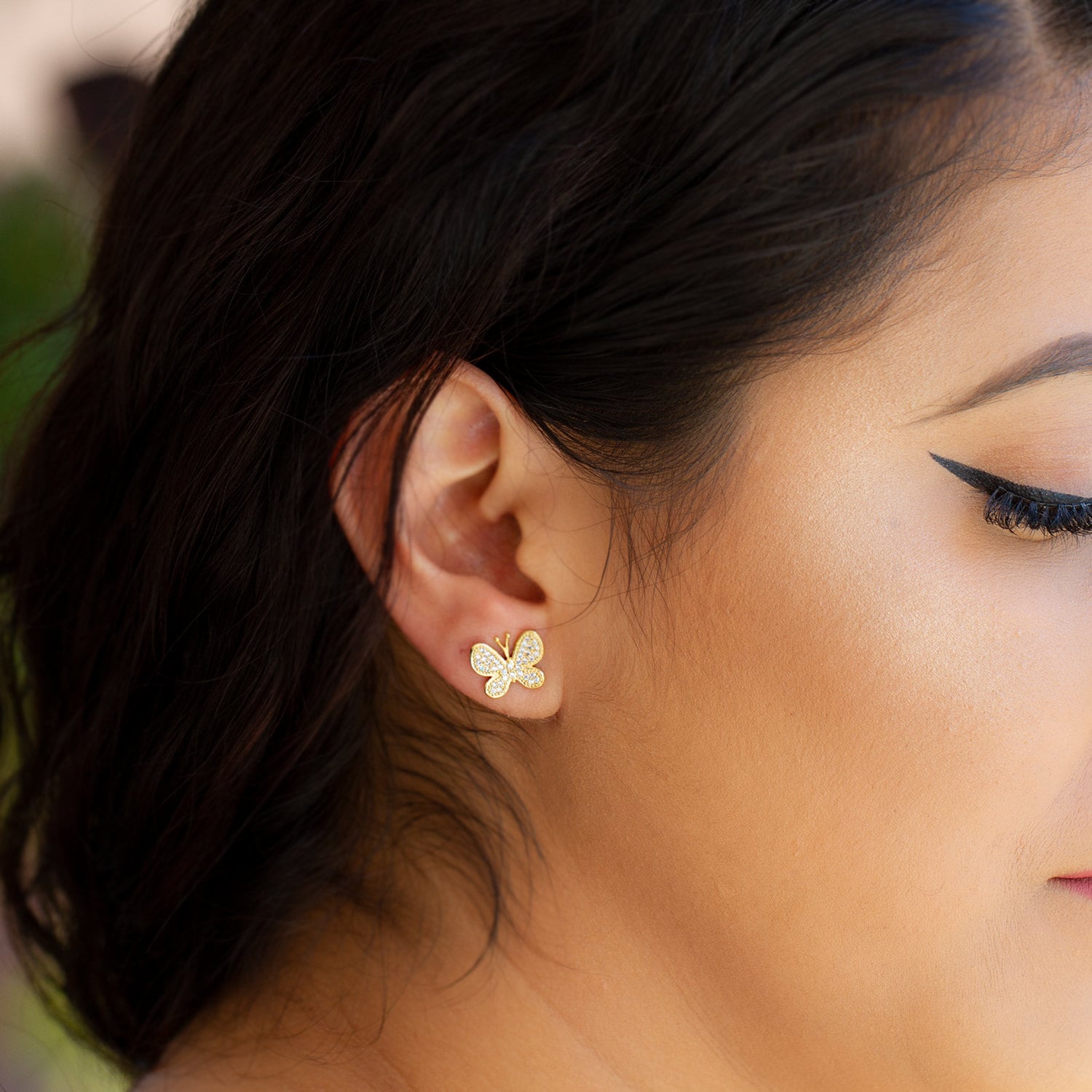BUTTERFLY DARK MOP GOLD EARRINGS