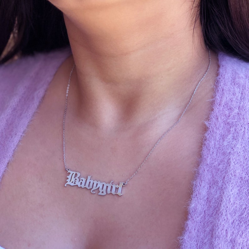 Babygirl Silver Old English Necklace Etsy