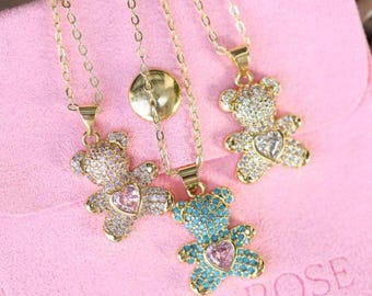 Cute Heart Teddy Bear Necklace for Women