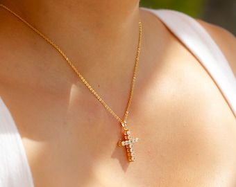 Dainty Cross Necklace, Rhinestone Cross Necklace, Cross Necklace
