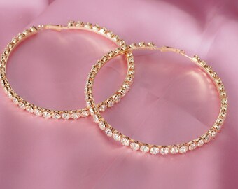 10 cm Hoop Dazzle Ohrringe / 3 ”Hoop Strass Hoop Ohrringe
