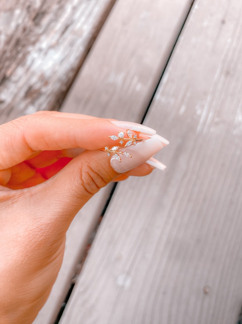 Dainty Floral with Pearl Ring - Gold Dipped - Dainty Flower Ring, Stacking Ring, Minimalist Jewelry 