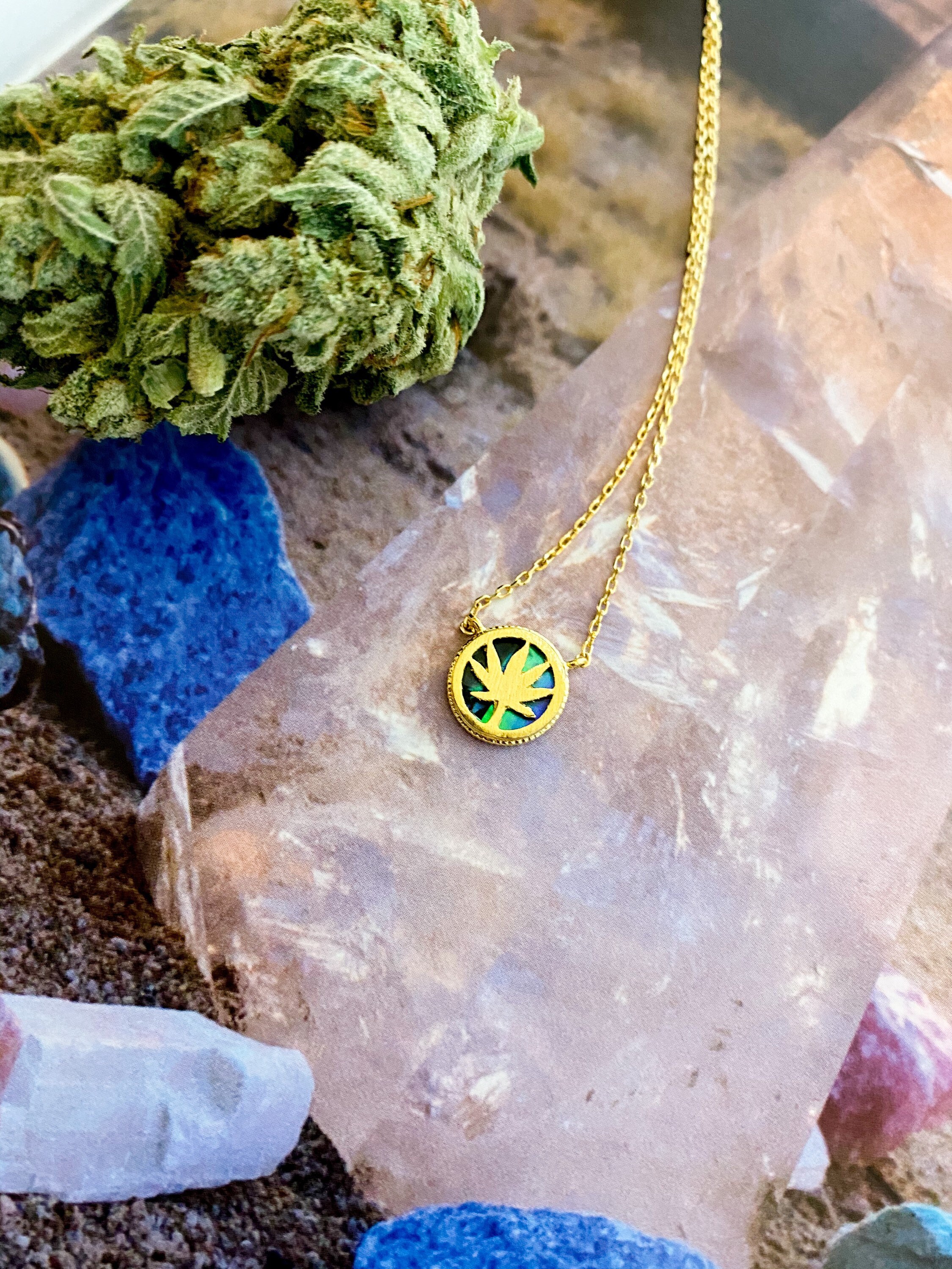 New Cannabis Necklace Gold Plated Etsy UK