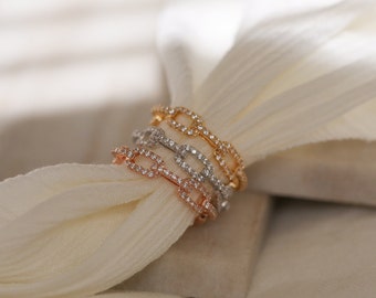 Chain Link Rhinestone Stone Ring 24k gold dipped