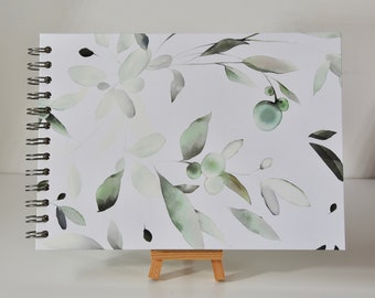Fotoalbum "Grüne Blätter" 25 x 18 cm mit 20 weißen Blättern, Album für Scrapbooking, Skizzenheft