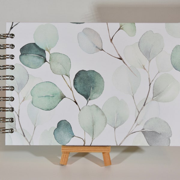 A5-Fotoalbum "Große Eucalyptuszweige" mit 15 weißen Blättern, Album für Scrapbooking