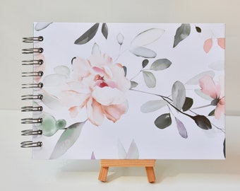 A5-Fotoalbum "Blätter mit rosa Blumen" mit 15 weißen Blättern, Album für Scrapbooking, Gästebuch