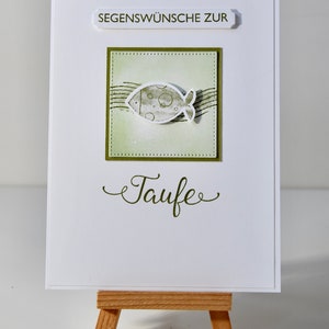 Karte zur Taufe "Segenswünsche zur Taufe" mit Fisch, weiß/olivgrün