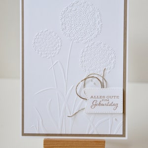 Carte d'anniversaire pissenlits en relief "Happy Birthday", marron clair