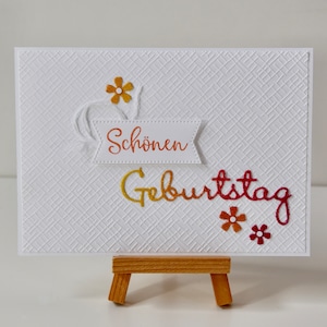 Geburtstagskarte "Schönen Geburtstag", weiß/pink/gelb mit Glitzerfolie