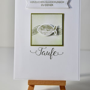 Karte zur Taufe "Herzlichen Glückwunsch zu deiner Taufe" mit Fisch, weiß/olivgrün
