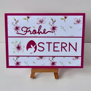 Osterkarte "Frohe Ostern" in pink mit Blumen, großes B6-Format