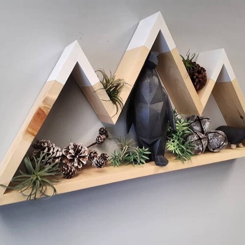 Rustic Tree Wood Mountain Shelf Wall Hangings Rustic Decor Etsy Canada