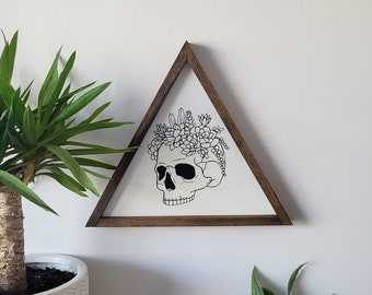 Plants on the Brain Skull Triangle Art - Wood Triangle - Wall Art - Succulent Lover - Cactus Collection - Plant Lover