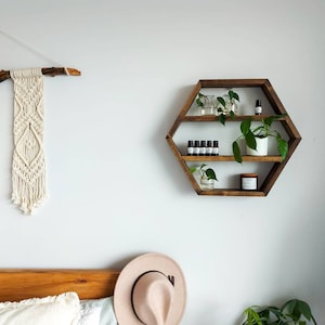 Large Hexagon With Double Shelves - Wall Decor - Essential Oils Shelf - Home Decor - Nursery Decor - Minimalist - Honeycomb Shelf