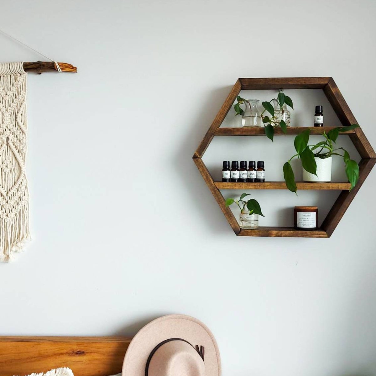 Large Hexagon With Double Shelves - Wall Decor - Essential Oils Shelf - Home Decor - Nursery Decor - Minimalist - Honeycomb Shelf - Etsy