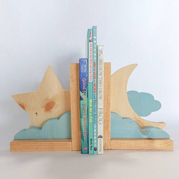 Goodnight Bookends - Nursery Decor - Bohemian - Baby Decor - Moon and Stars - Bookends for Kids - Childrens Bookends