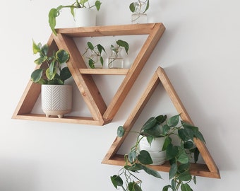 Set of Three Triangle Wood Shelves - Plant Decor - Bohemian Decorations