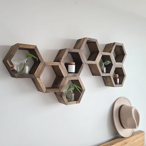 Set of Mini Wood Hexagon Shelves - 4-8 Hexagons - Home Decor - Wall Hangings - Wall Decor - Honeycomb Shelves - Geometric Shelves