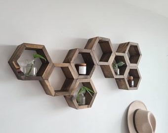 Set of Mini Wood Hexagon Shelves - 4-8 Hexagons - Home Decor - Wall Hangings - Wall Decor - Honeycomb Shelves - Geometric Shelves