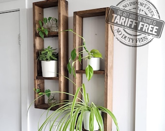 Rustic Wood Box Shelves: Long Floating Plant Decor, Set of 2