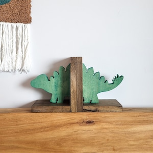 Stegosaurus Bookends: Rustic Wood Dinosaur Decor