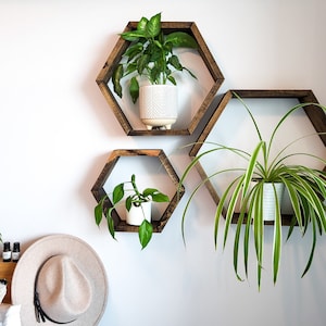 Hexagon Shelves - Set of 3 Hexagons - Geometric Shelf - Honeycomb Shelves - Wall Decor - Wall Art
