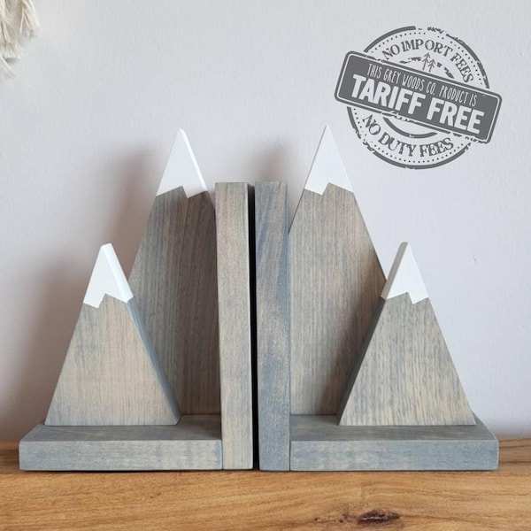 Sujetalibros de montaña - Sujetalibros rústicos de madera, decoración infantil
