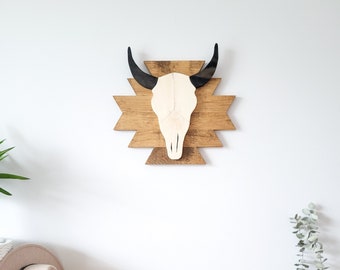 Aztec Bull Head Wood Wall Art - Wall Decor - Adventure Decor - Bullhead - Cow Skull - Western Art - Arizona Style