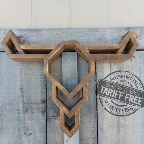 Bull Head Wood Shelf - Pine Decorative Wooden Animal-Head Wall Décor