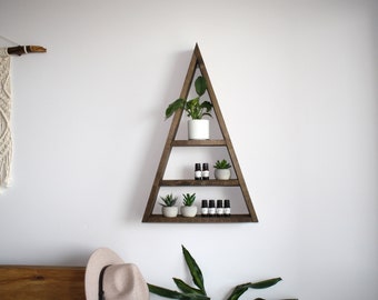 Witchy Triangle Wood Shelf - Boho Decor - Rustic Decor - Essential Oils Shelf - Crystal Shelves - Crystal Display - Floating Shelf - Alter