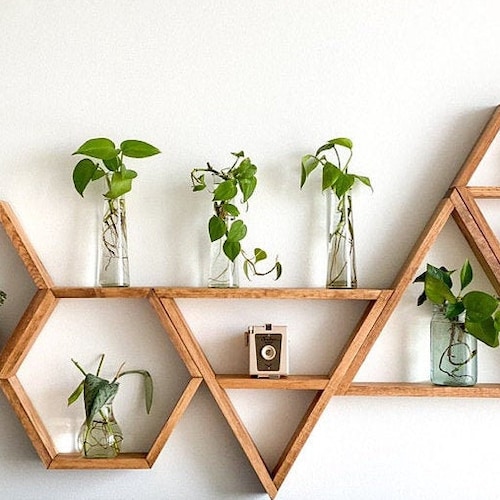 Shelving Wall Hanging Hexagon Shelves Set of 3 Floating Hexagon Shelves