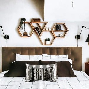 Set of Four Wood Hexagons and Triangle Shelves - 3 Hexagons + 1 Triangle - Home Decor - Wall Hangings - Honeycomb Shelves - Minimalist