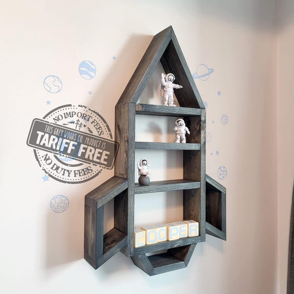 Wood Spaceship Wall Shelf: Rustic Space Nursery Decor