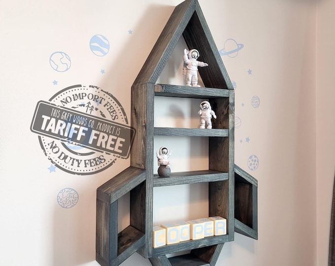 Wood Spaceship Wall Shelf: Rustic Space Nursery Decor
