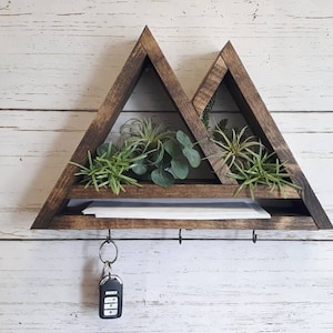 3 Hook Mountain Keychain Shelf - Wood Mountain Shelf -  Wall Hangings - Rustic Decor - Nursery Room Decor - Adventure Decor
