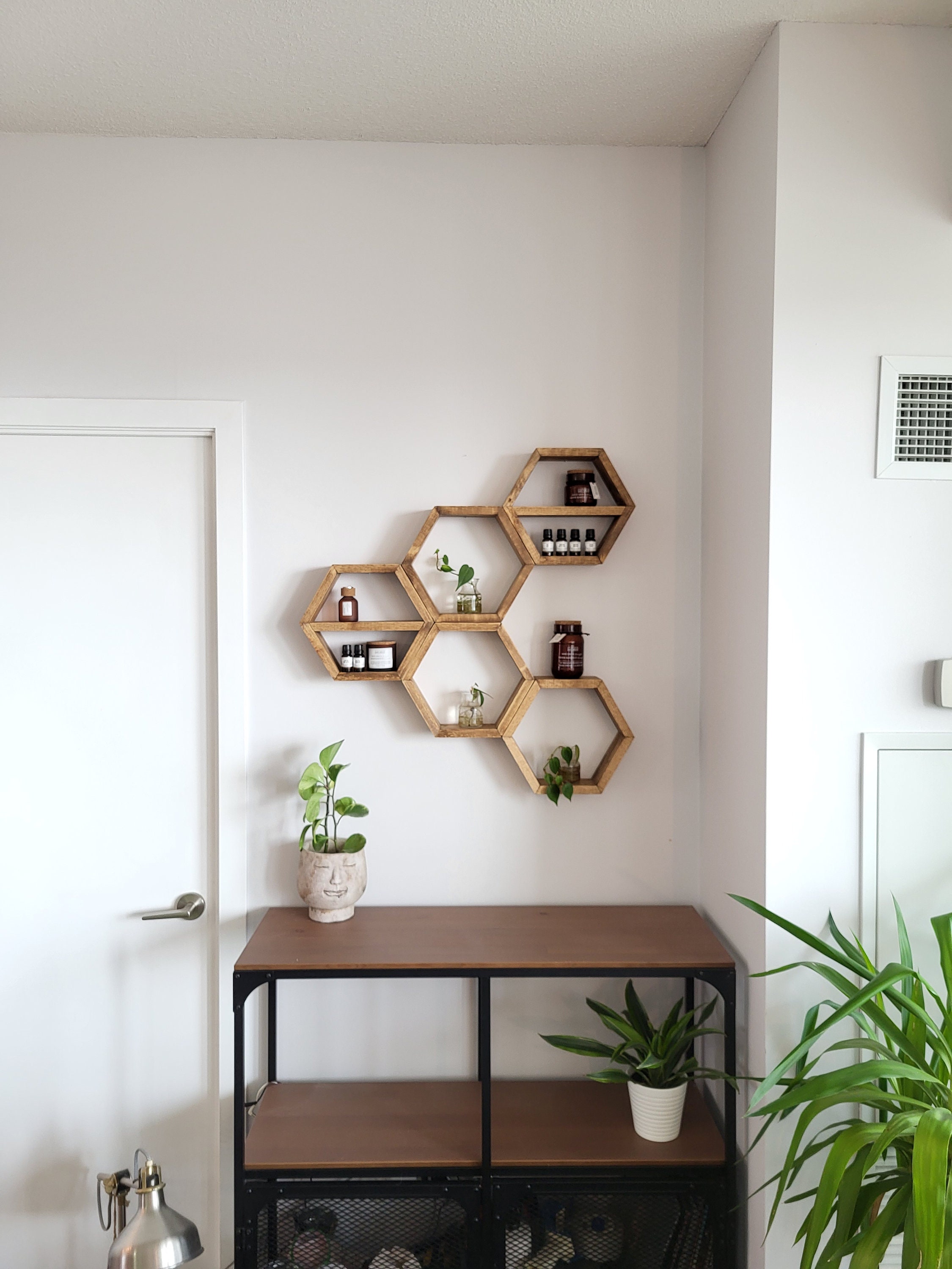 Set of Five Small Wood Hexagon Shelves - 5 Hexagons - Home Decor - Wall Hangings - Wall Decor - Honeycomb Shelves - Plant Display