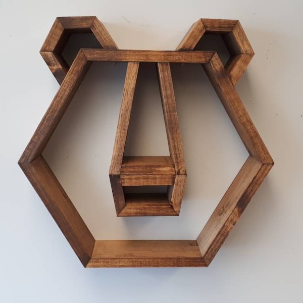 Bear Head Wood Shelf - Pine Decorative Wooden Animal-Head Wall Décor