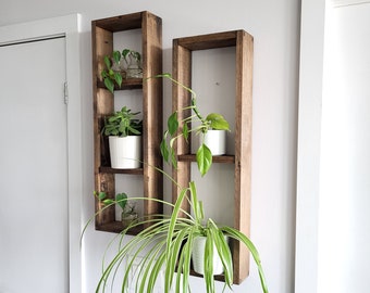 2 Set Long Wood Box Wall Décor - Wood Shelves - Rustic Décor - Plant Décor - Floating Box Shelves