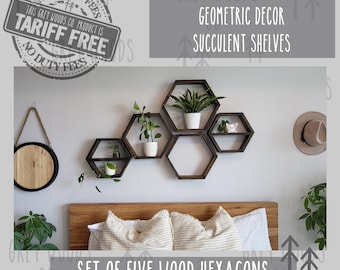 Wood Hexagon Shelves: Set of Five, Honeycomb Wall Decor