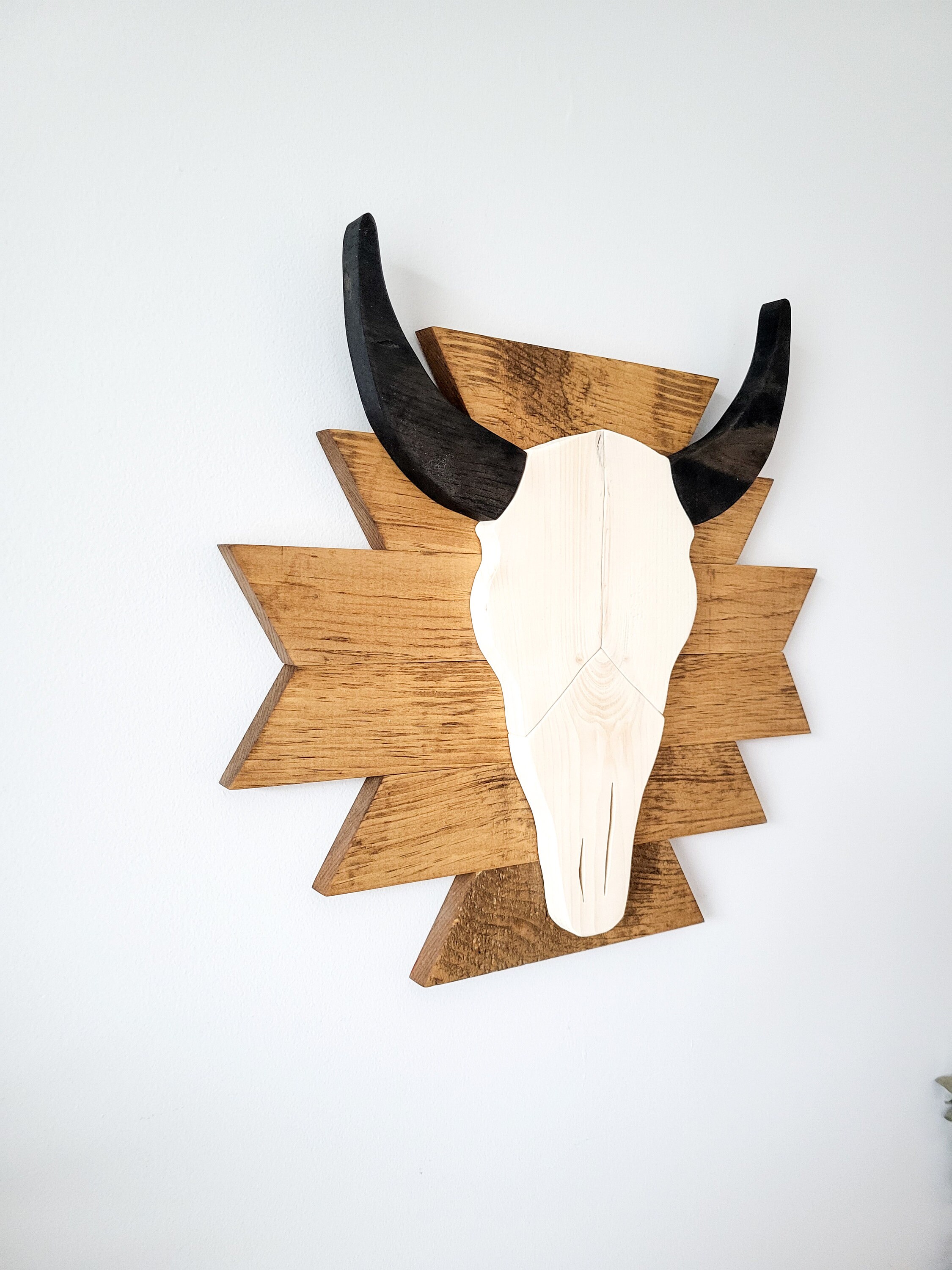 Aztec Bull Head Wood Wall Art: Rustic Western Decor - Etsy